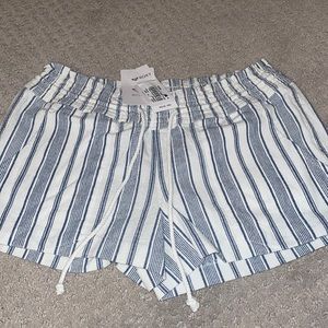 Blue and white striped shorts.
